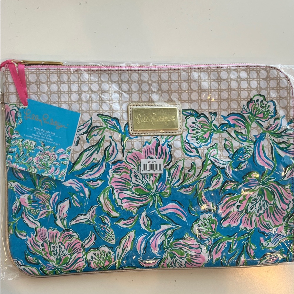 Lilly Pulitzer Blue and Pink Floral Pouch